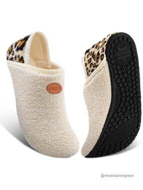 Teddy Fleece Lined House Slippers Non Slip Indoor Outdoor Socks